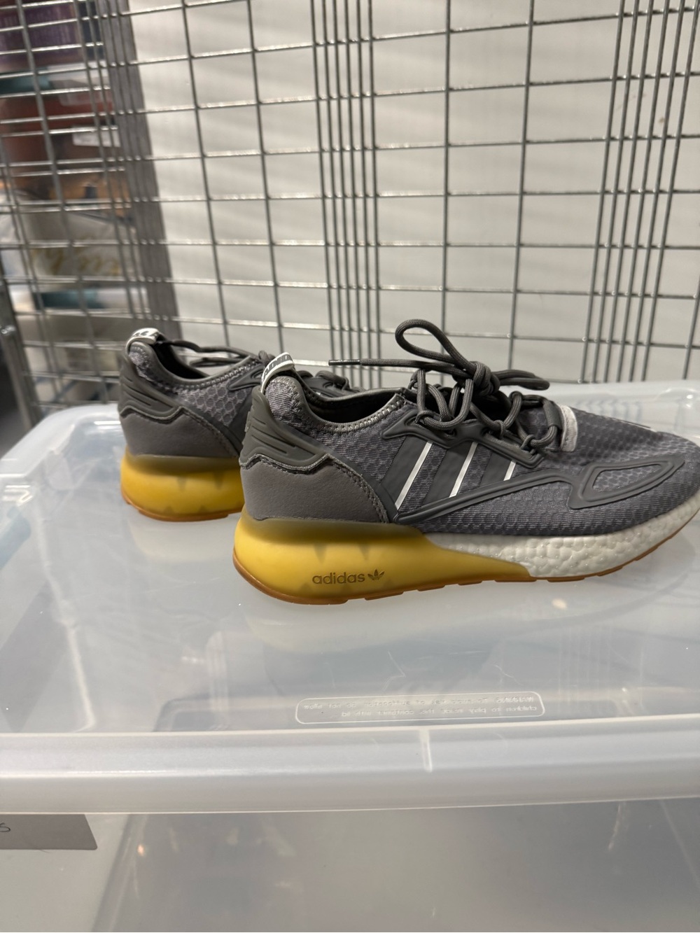 adidas Gray Sneakers with White Stripes and Brown Outsole